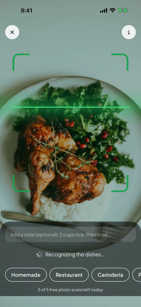 BiteWise camera scanning a plate of food