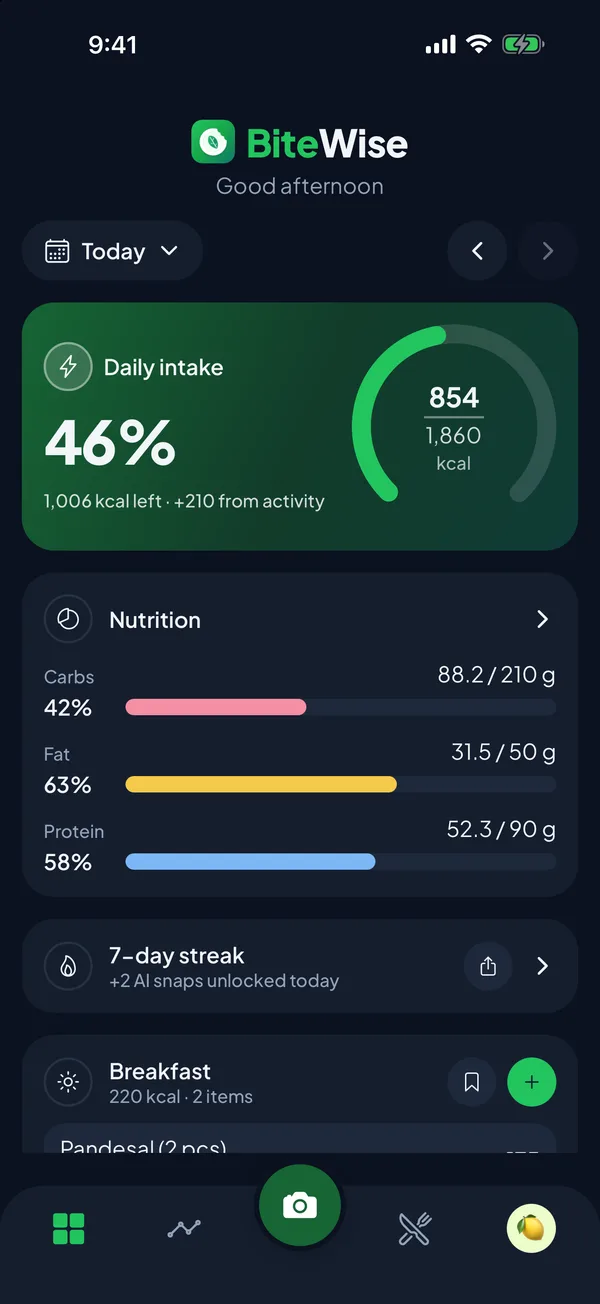 BiteWise in dark mode